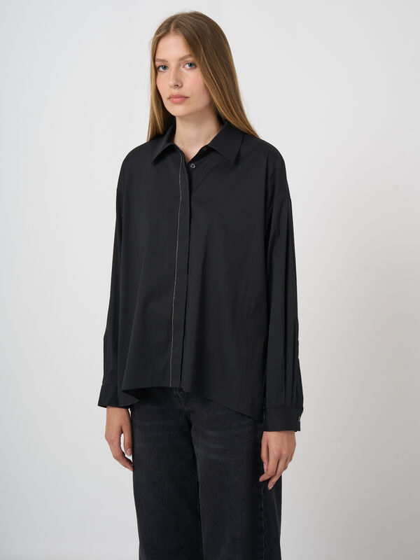 A-lijn blouse van stretchkatoen met overhemdkraag image number 3