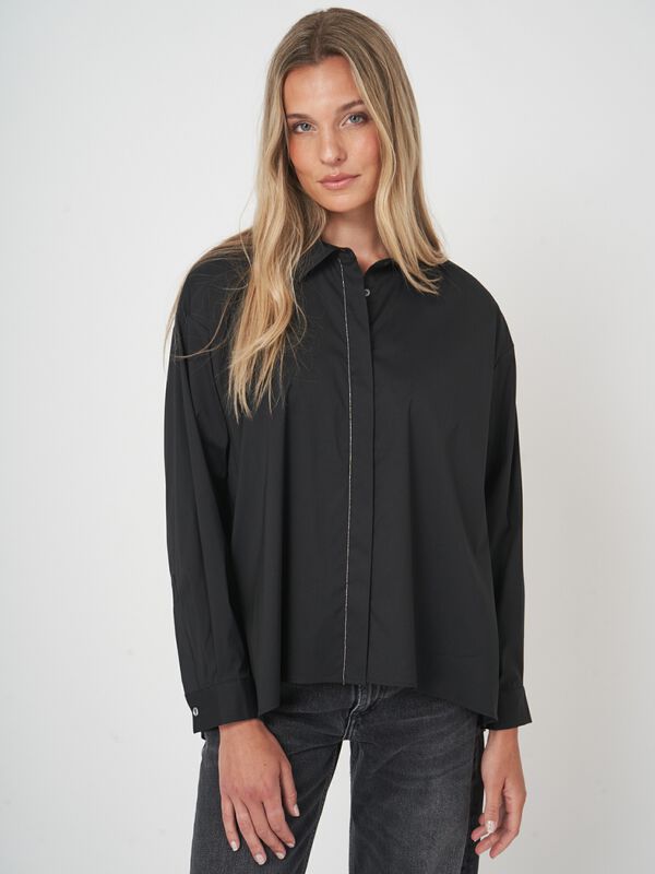 A-lijn blouse van stretchkatoen met overhemdkraag image number 5