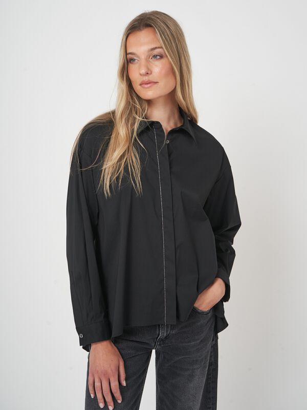 A-lijn blouse van stretchkatoen met overhemdkraag image number 7