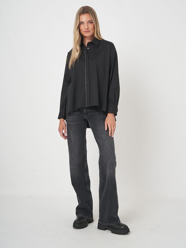 A-lijn blouse van stretchkatoen met overhemdkraag image number 8