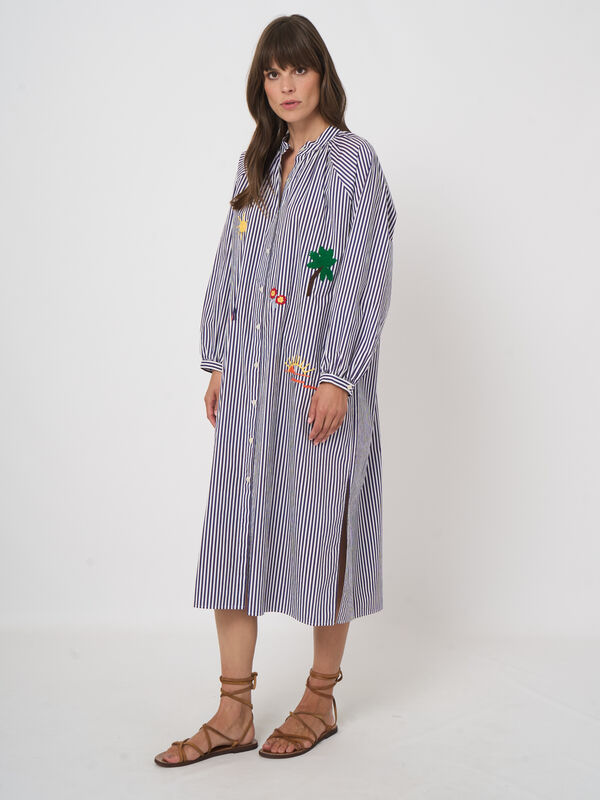 Women&rsquo;s striped cotton midi dress with embroidery | repeat image number 0