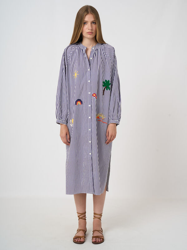 Women&rsquo;s striped cotton midi dress with embroidery image number 0