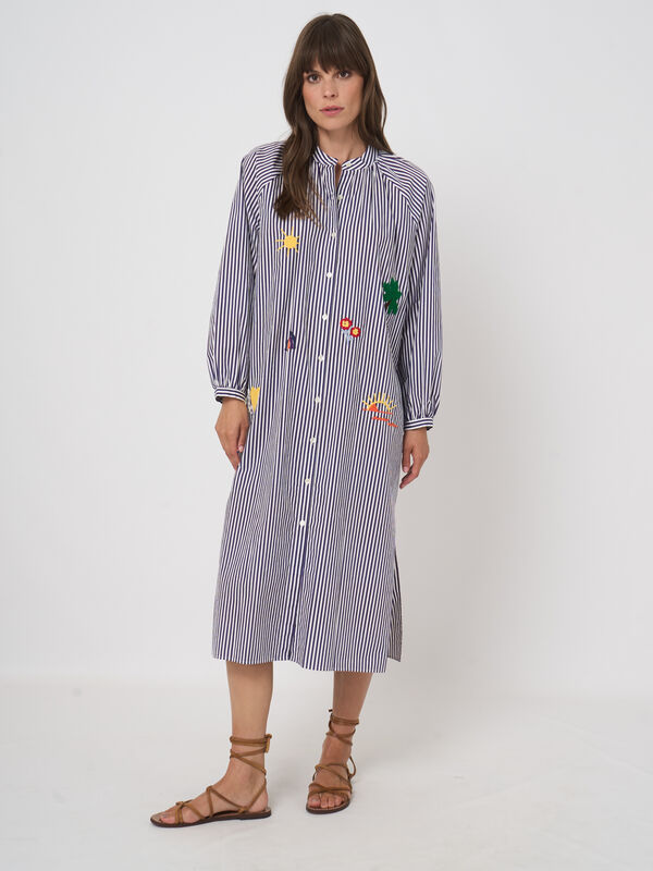 Women&rsquo;s striped cotton midi dress with embroidery | repeat image number 3