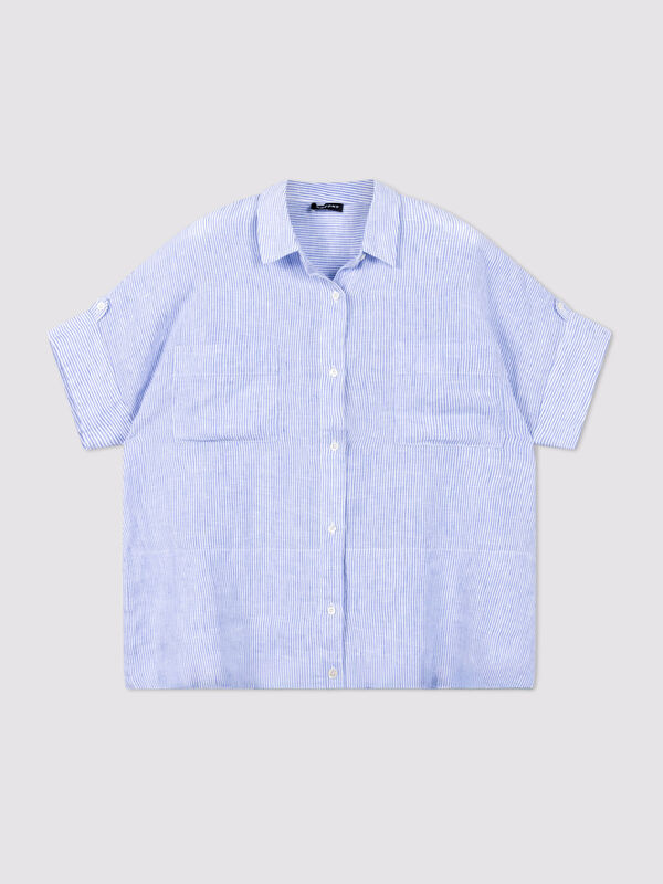 Women&rsquo;s pure linen striped boxy blouse | repeat image number 0