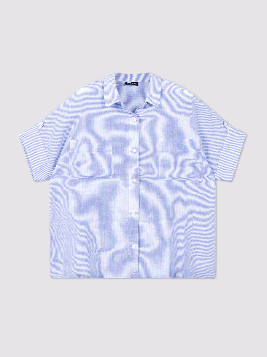 Gestreifte Damen-Boxy-Bluse aus reinem Leinen image number 0