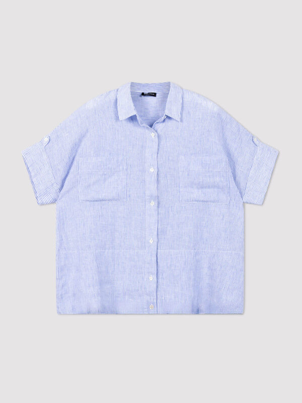 Gestreifte Damen-Boxy-Bluse aus reinem Leinen image number 1