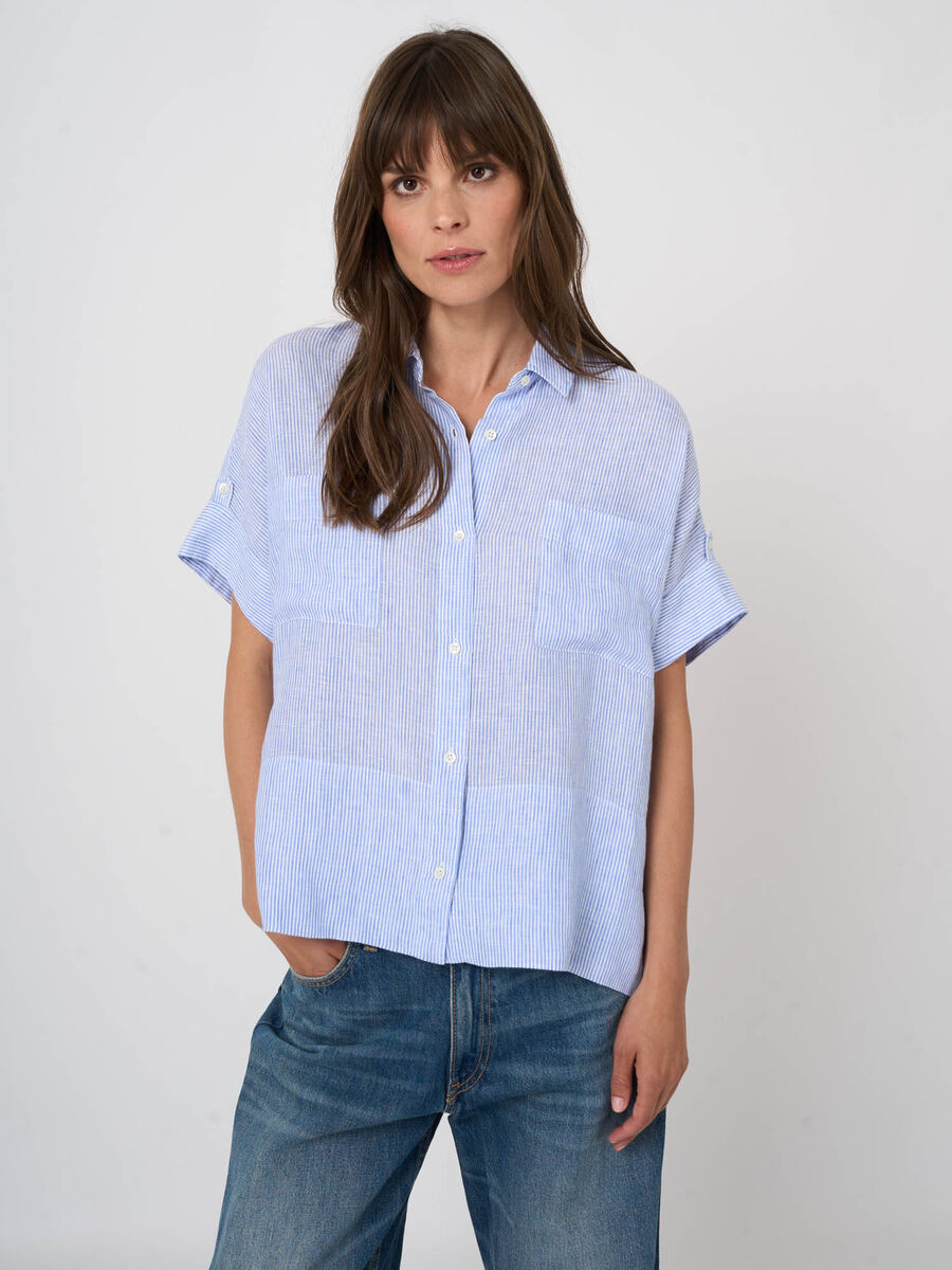 Chemisier femme ray&eacute; en pur lin, coupe boxy image number 2