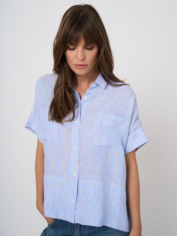 Women&rsquo;s pure linen striped boxy blouse | repeat image number 3