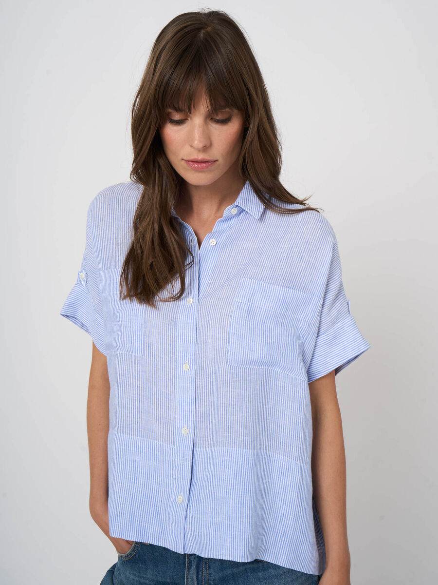 Chemisier femme ray&eacute; en pur lin, coupe boxy image number 3
