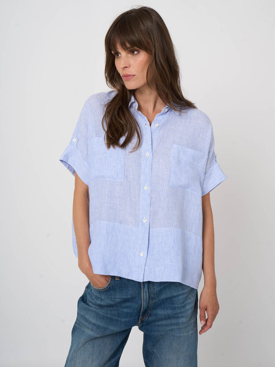 Chemisier femme ray&eacute; en pur lin, coupe boxy image number 4
