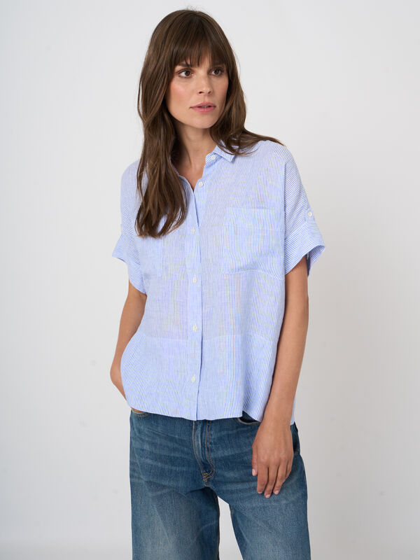 Women&rsquo;s pure linen striped boxy blouse | repeat image number 5