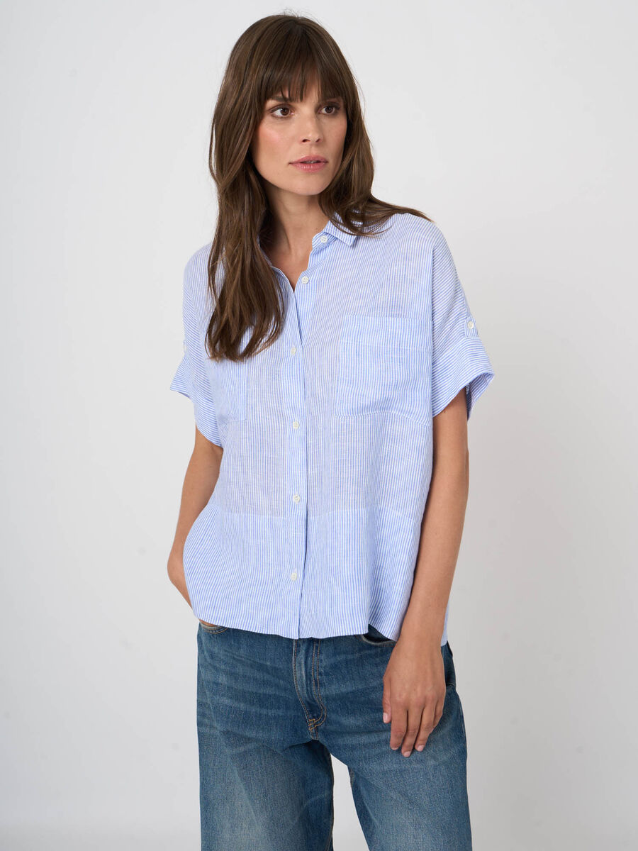 Chemisier femme ray&eacute; en pur lin, coupe boxy image number 5