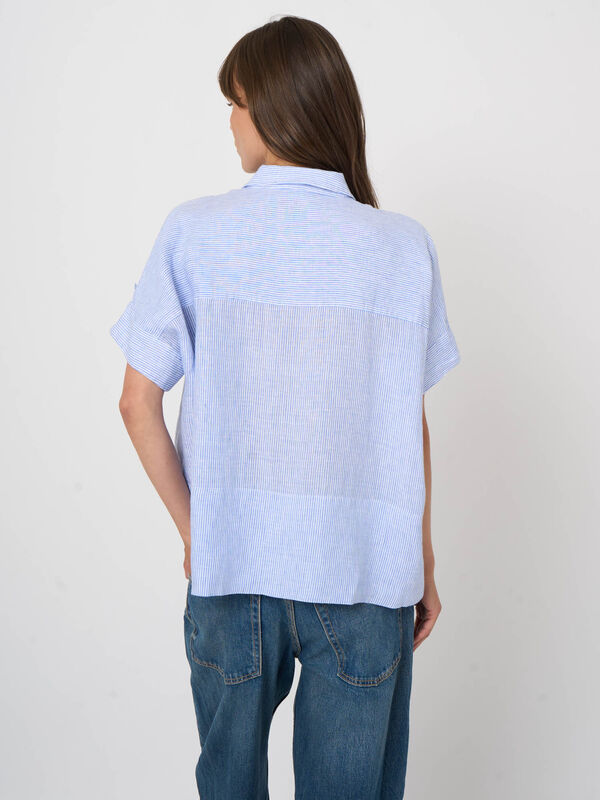 Gestreifte Damen-Boxy-Bluse aus reinem Leinen image number 7