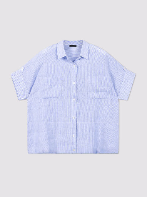 Women&rsquo;s pure linen striped boxy blouse