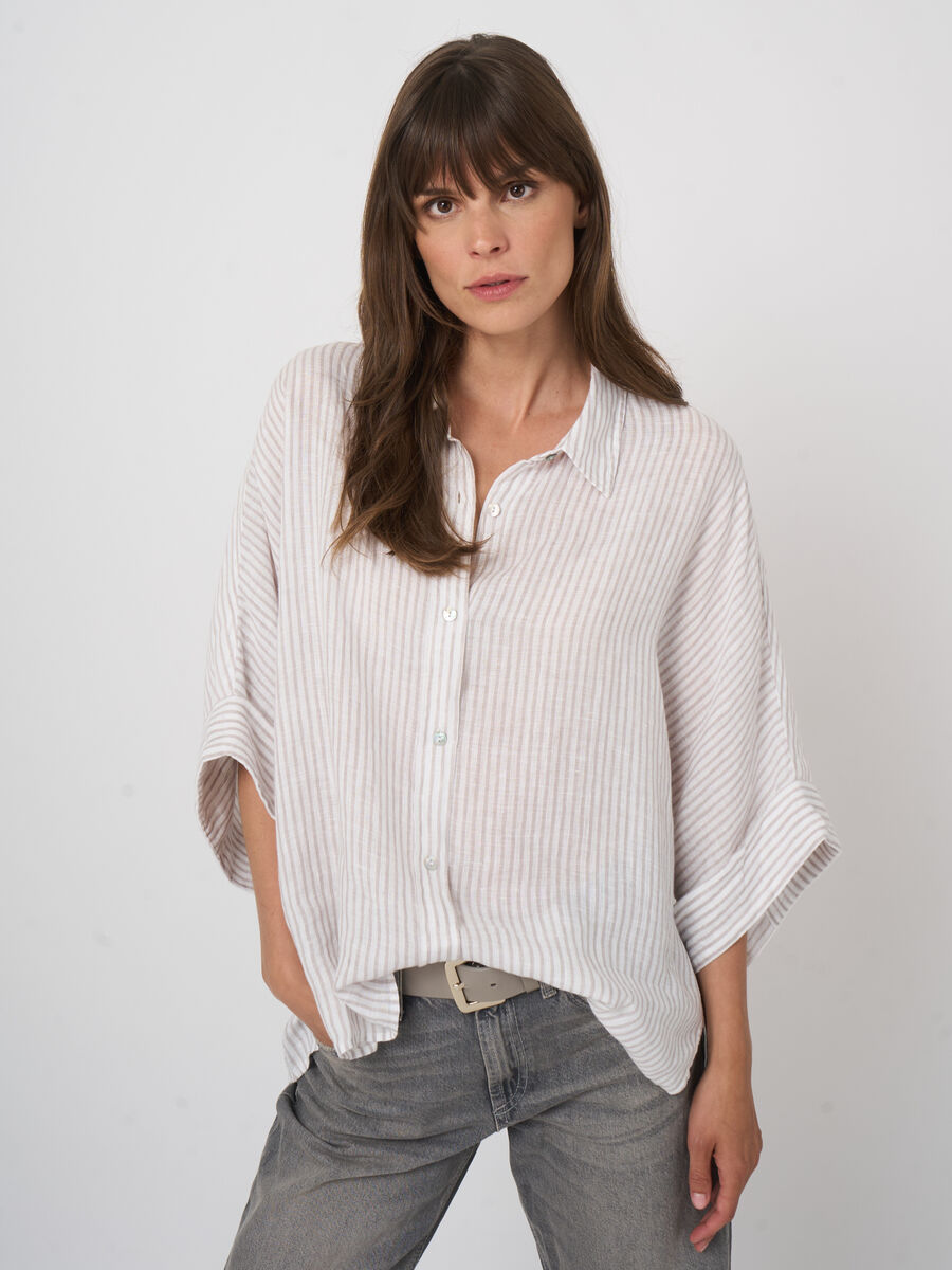 Women&rsquo;s striped pure linen batwing blouse | repeat image number 0