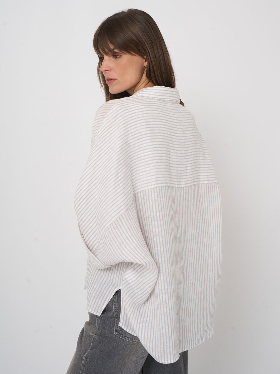 Women&rsquo;s striped pure linen batwing blouse | repeat image number 2