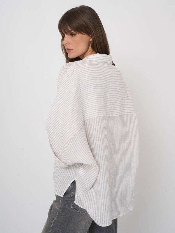 Damen Leinenbluse gestreift mit Fledermaus&auml;rmeln image number 2