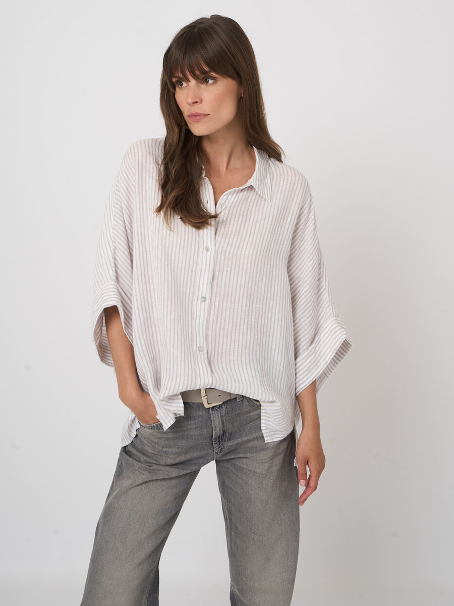 Women&rsquo;s striped pure linen batwing blouse | repeat image number 3
