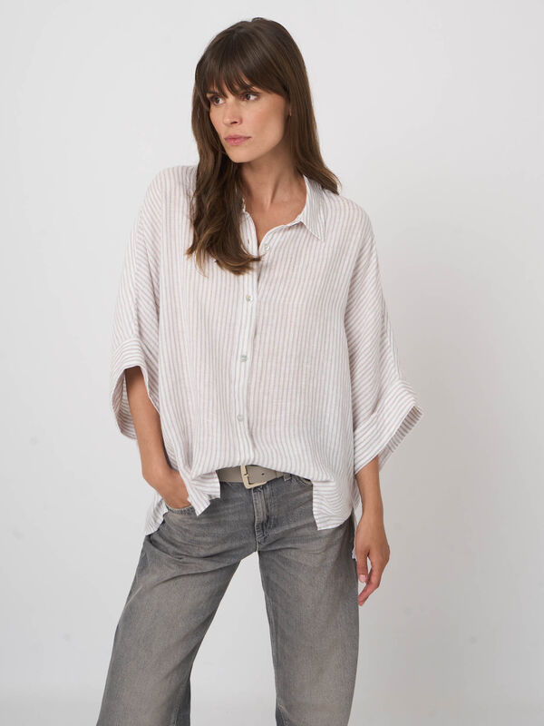 Damen Leinenbluse gestreift mit Fledermaus&auml;rmeln image number 3