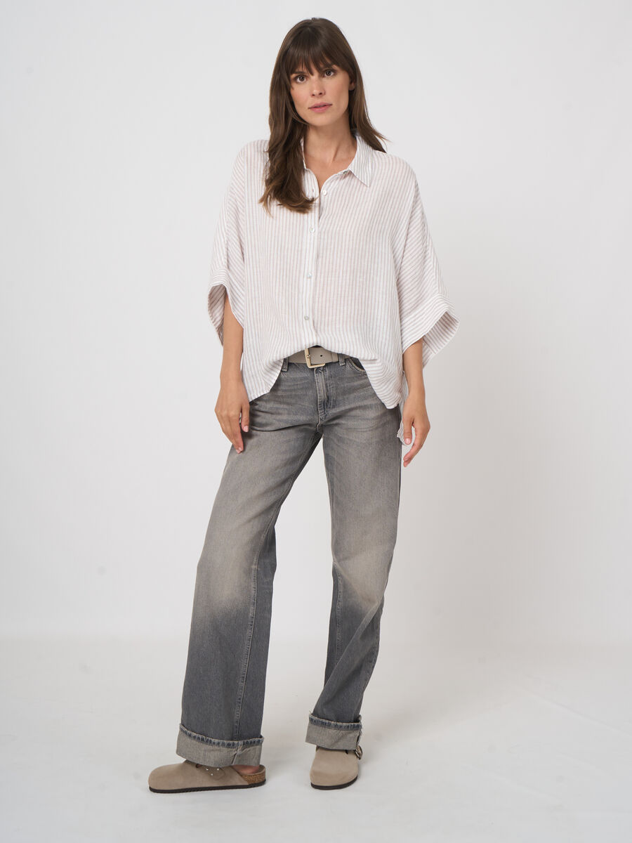 Women&rsquo;s striped pure linen batwing blouse | repeat image number 5