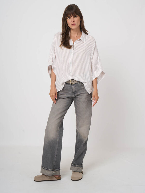 Damen Leinenbluse gestreift mit Fledermaus&auml;rmeln image number 5