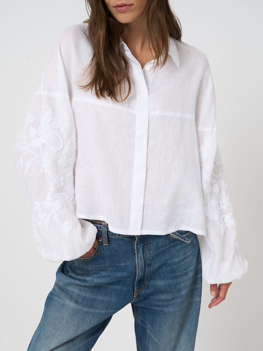 Women's linen blouse with embroidered sleeves | repeat image number 2