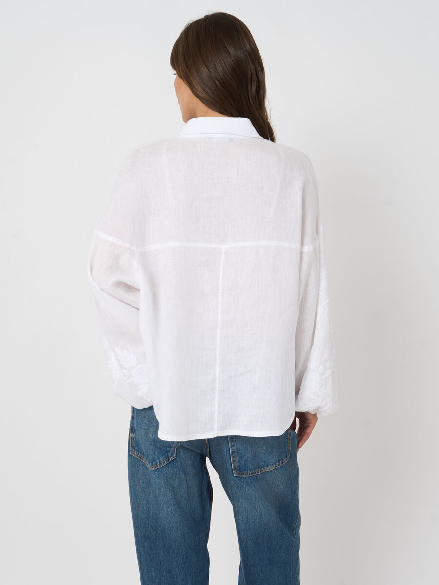 Women's linen blouse with embroidered sleeves | repeat image number 7