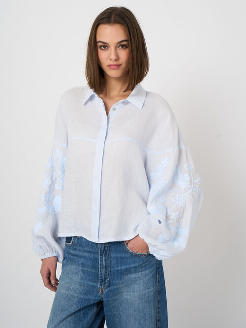 Women's linen blouse with embroidered sleeves | repeat