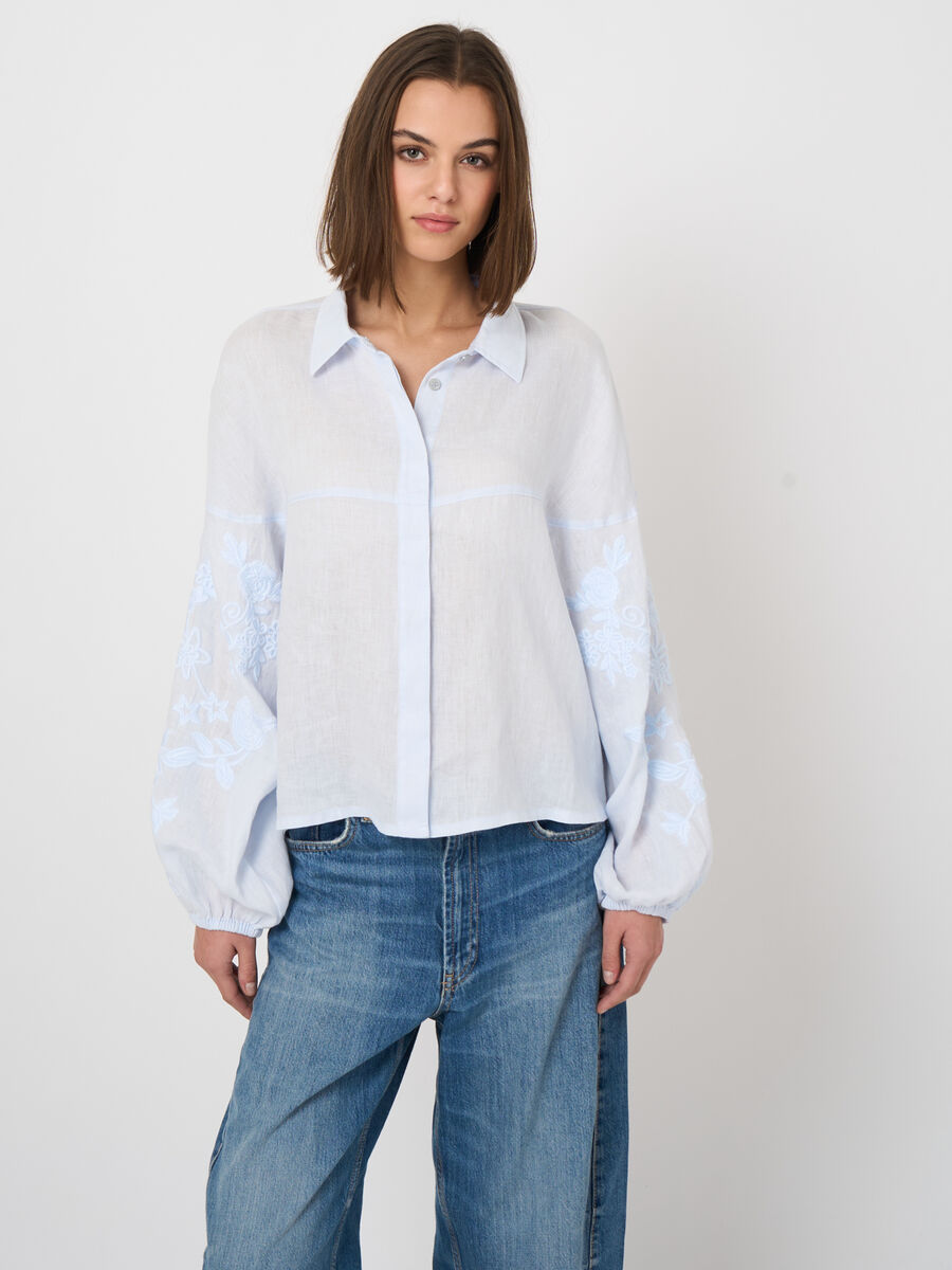 Damen-Leinenbluse mit bestickten &Auml;rmeln image number 2