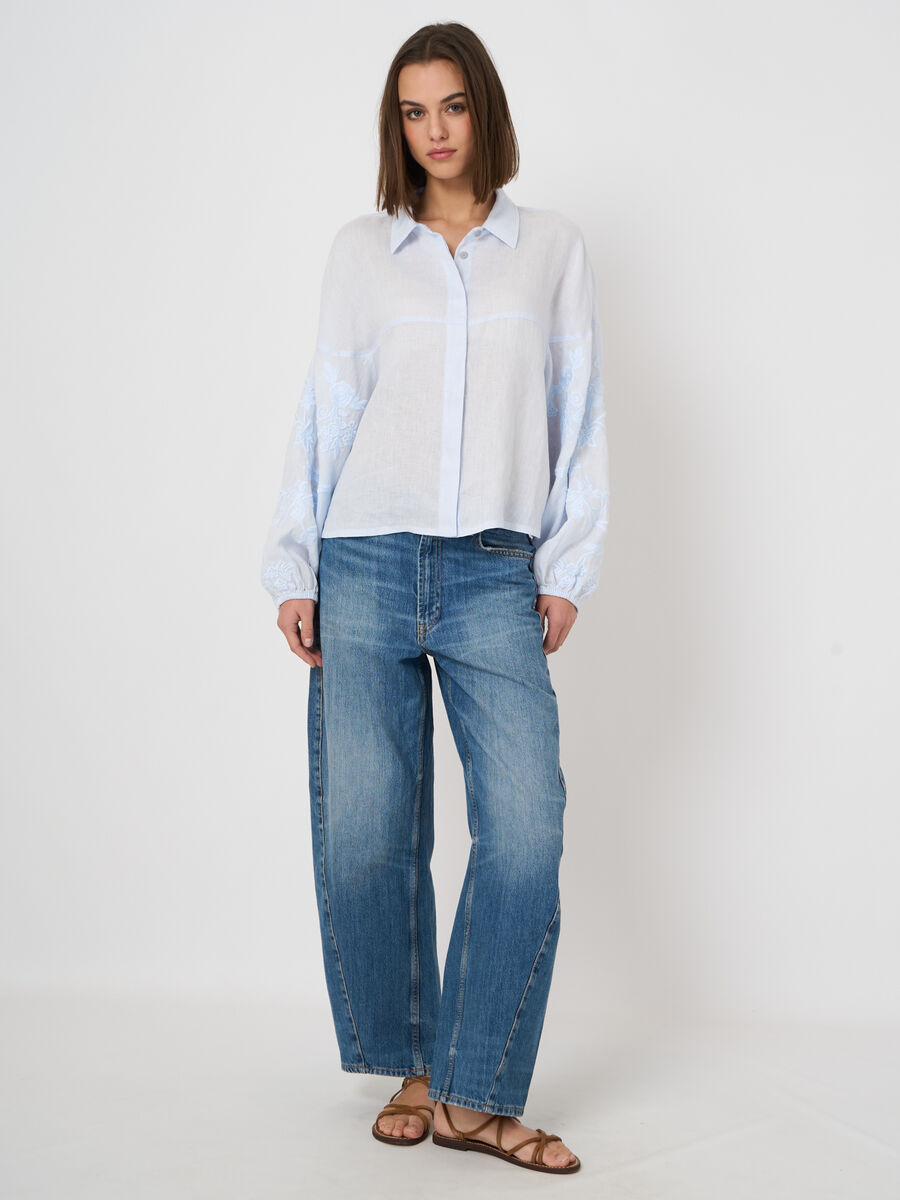 Damen-Leinenbluse mit bestickten &Auml;rmeln image number 3