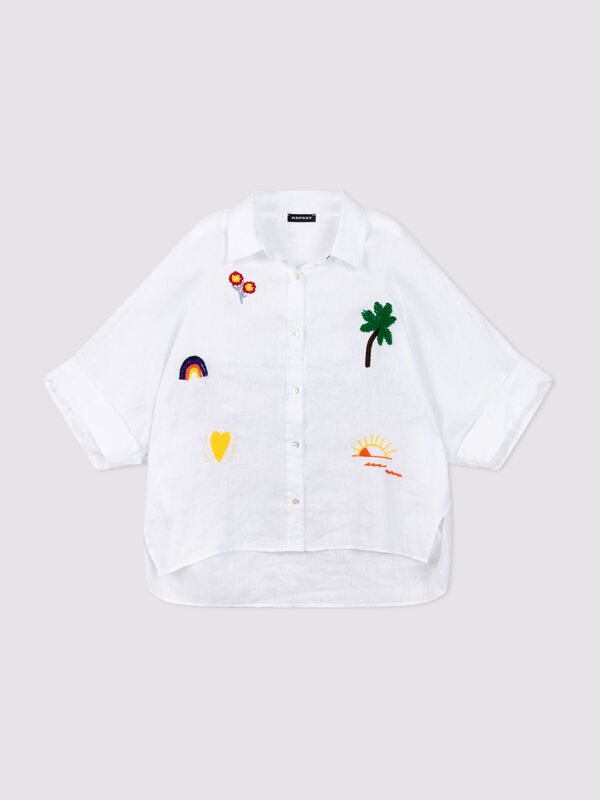 Blouse en lin brod&eacute;e pour femme image number 0