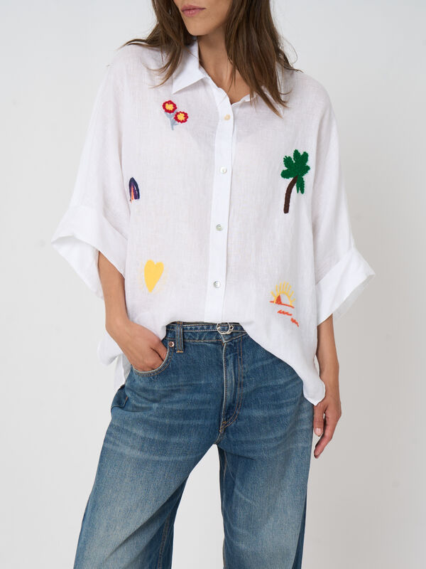 Blouse en lin brod&eacute;e pour femme image number 1