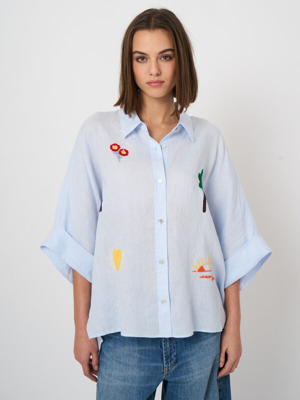Damen-Leinenbluse mit Stickerei image number 4