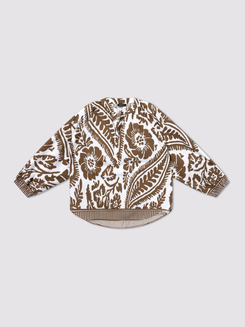 Damen gemusterte Oversize-Bluse aus Baumwolle