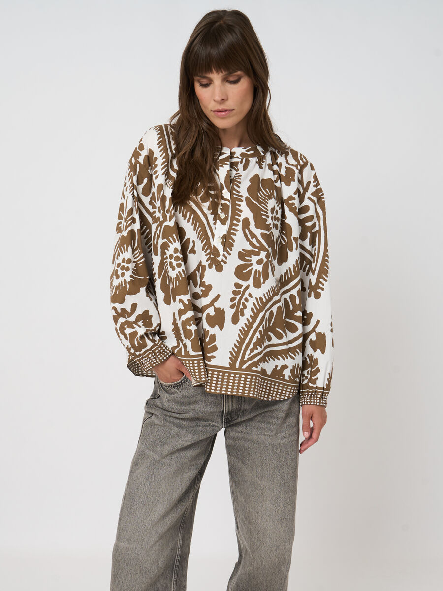 Damen gemusterte Oversize-Bluse aus Baumwolle image number 4