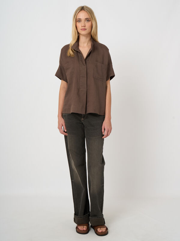 Women&rsquo;s linen embroidered batwing blouse | repeat image number 2