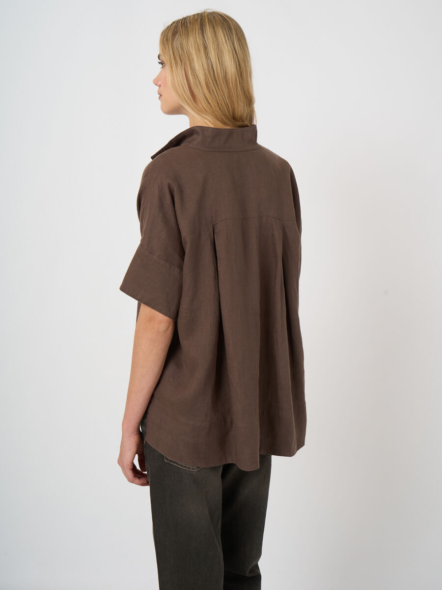 Blouse femme en lin brod&eacute;e, manches chauve-souris image number 5