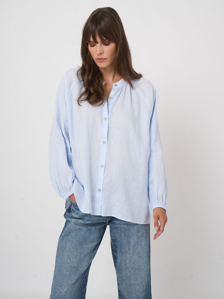 Women&rsquo;s linen blouse with mandarin collar | repeat image number 1