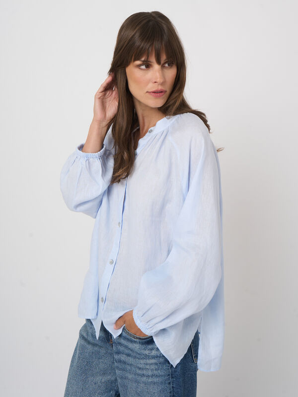 Linnen damesblouse met opstaande kraag & raglanmouwen image number 2