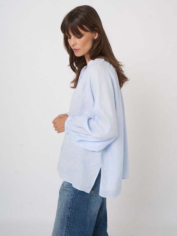 Linnen damesblouse met opstaande kraag & raglanmouwen image number 3
