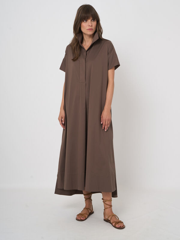 Robe femme trap&egrave;ze en popeline stretch avec poches image number 2