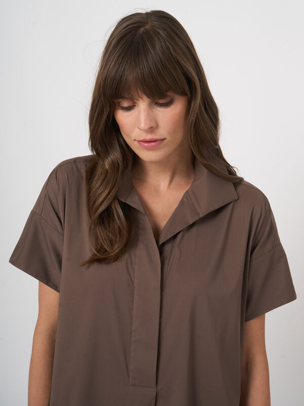 Robe femme trap&egrave;ze en popeline stretch avec poches image number 4