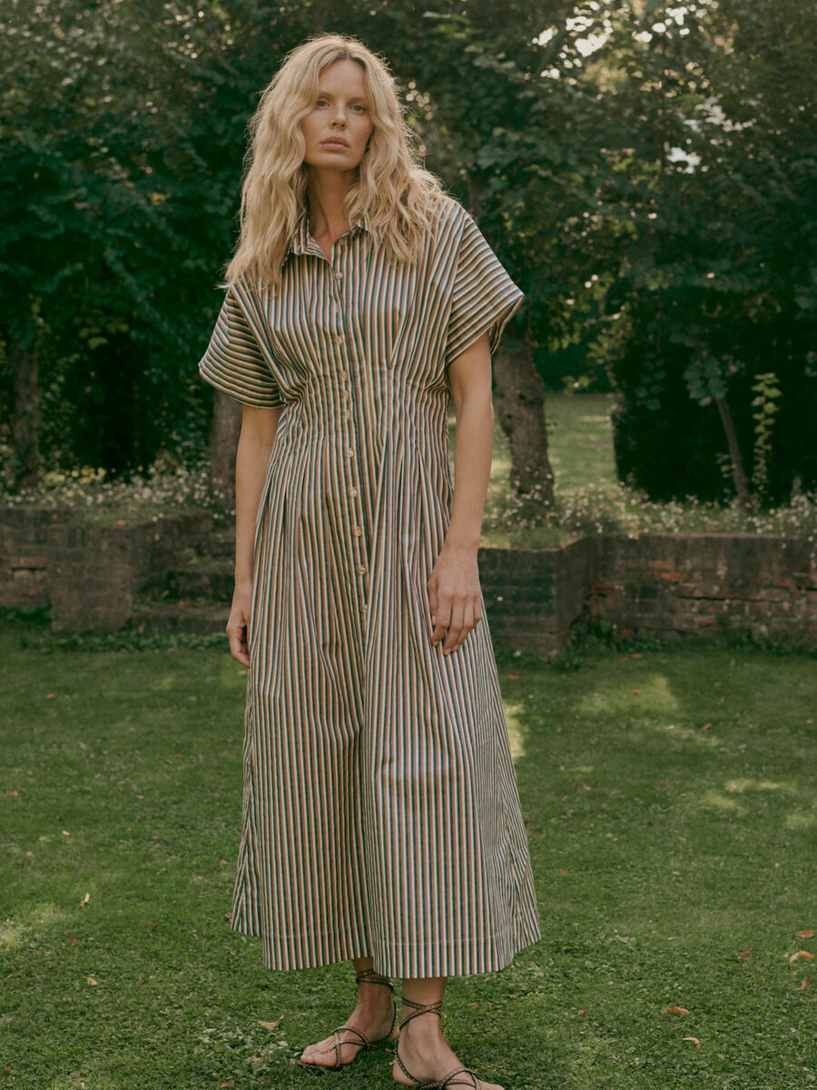 Robe femme trap&egrave;ze &agrave; rayures en coton stretch &ndash; REPEAT image number 0