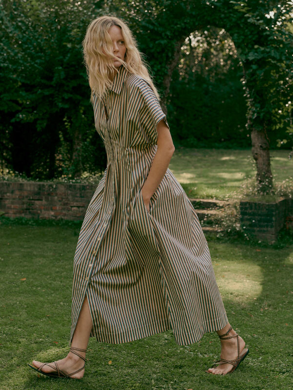 Women&rsquo;s stripe a-line dress in stretch cotton | repeat image number 2