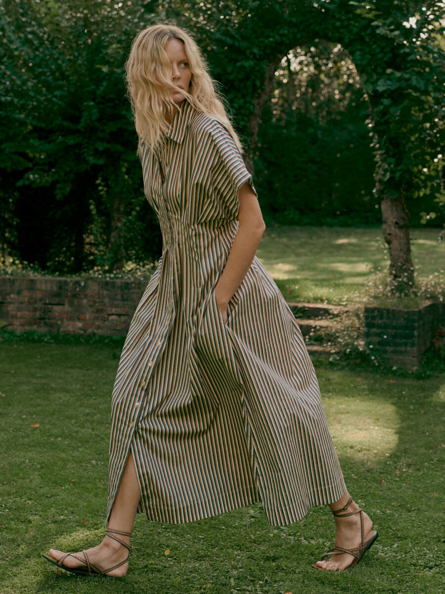 Robe femme trap&egrave;ze &agrave; rayures en coton stretch &ndash; REPEAT image number 2