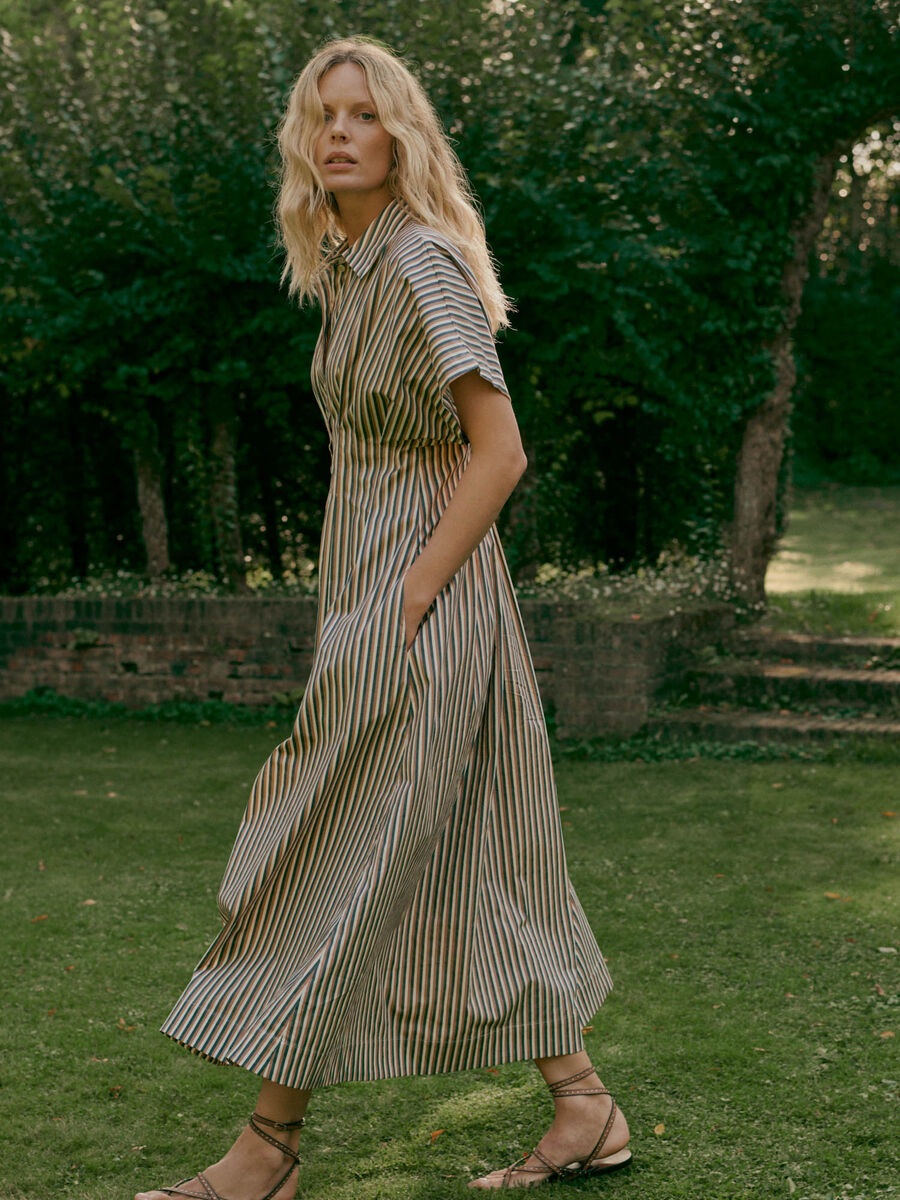 Robe femme trap&egrave;ze &agrave; rayures en coton stretch &ndash; REPEAT image number 3