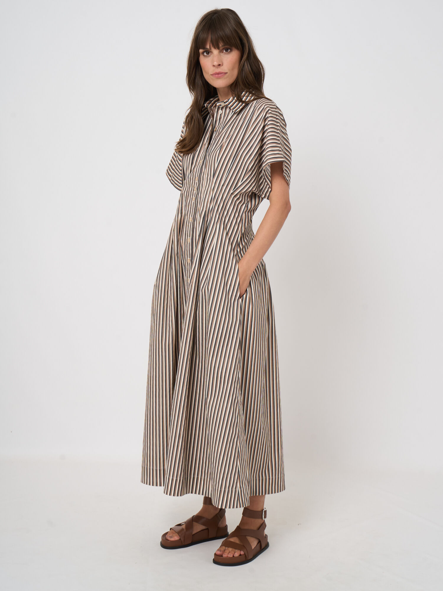 Women's stripe a-line dress in stretch cotton