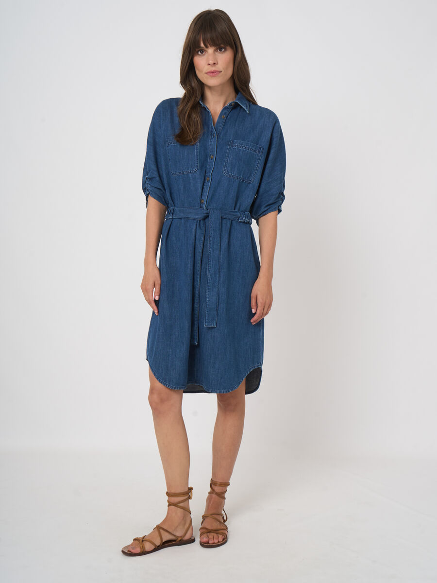 Women&rsquo;s denim a-line dress in pure cotton image number 1