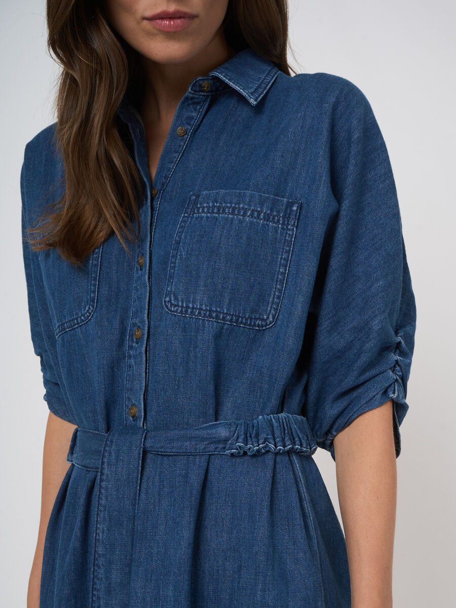 Women&rsquo;s denim a-line dress in pure cotton image number 2