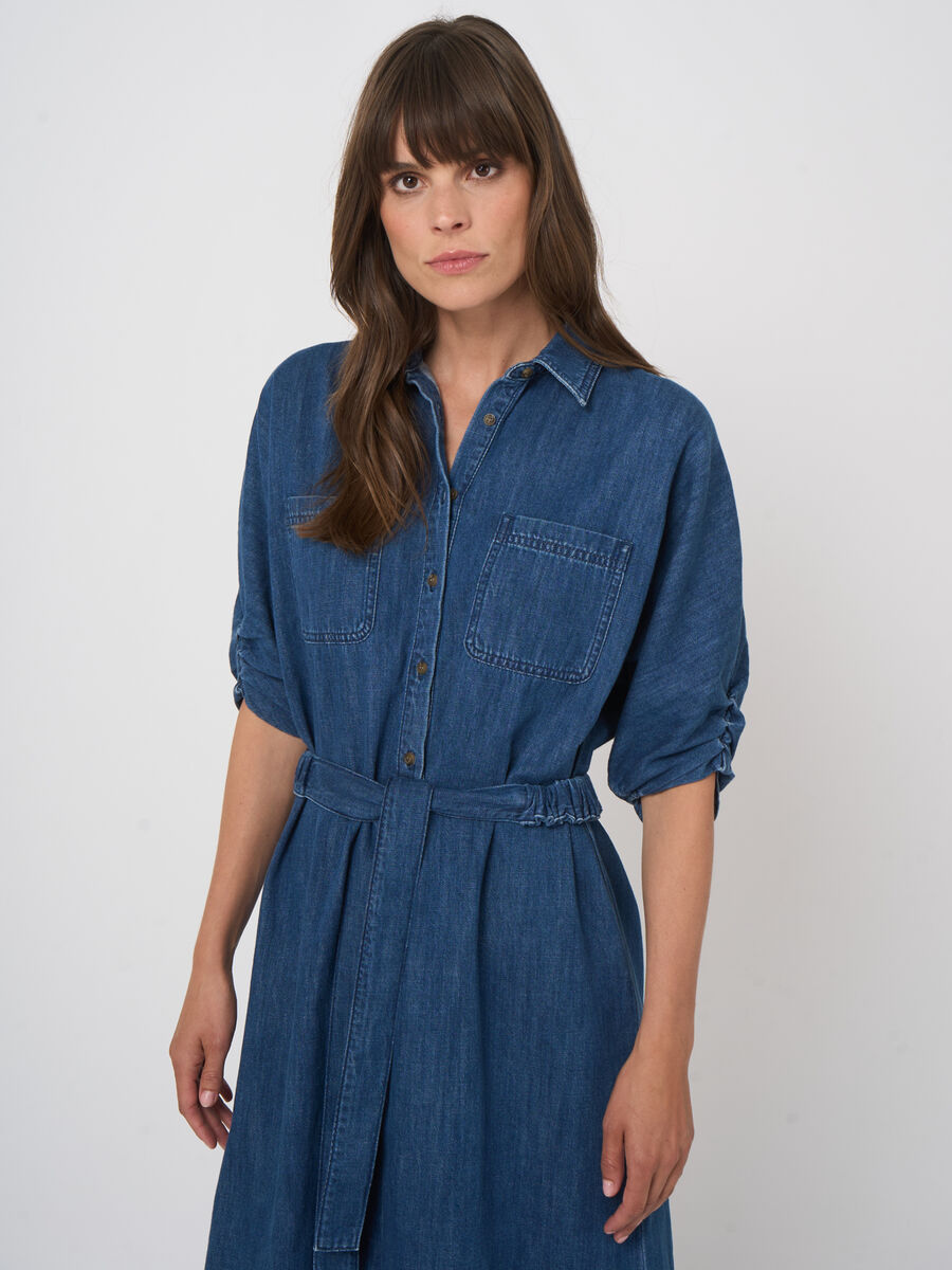 Women&rsquo;s denim a-line dress in pure cotton image number 4